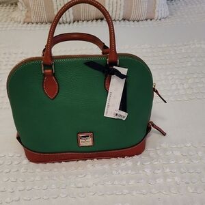 Dooney & Bourke Green and Brown Satchel with Classic Silhouette